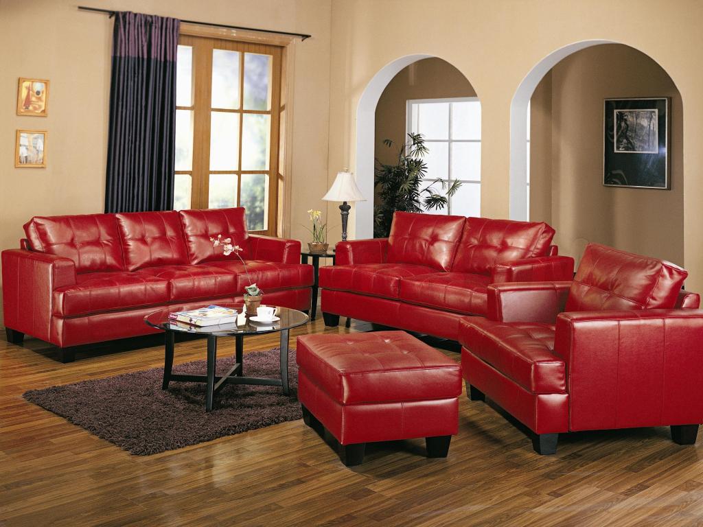 Appealing Red Leather Sofa Decorating Ideas