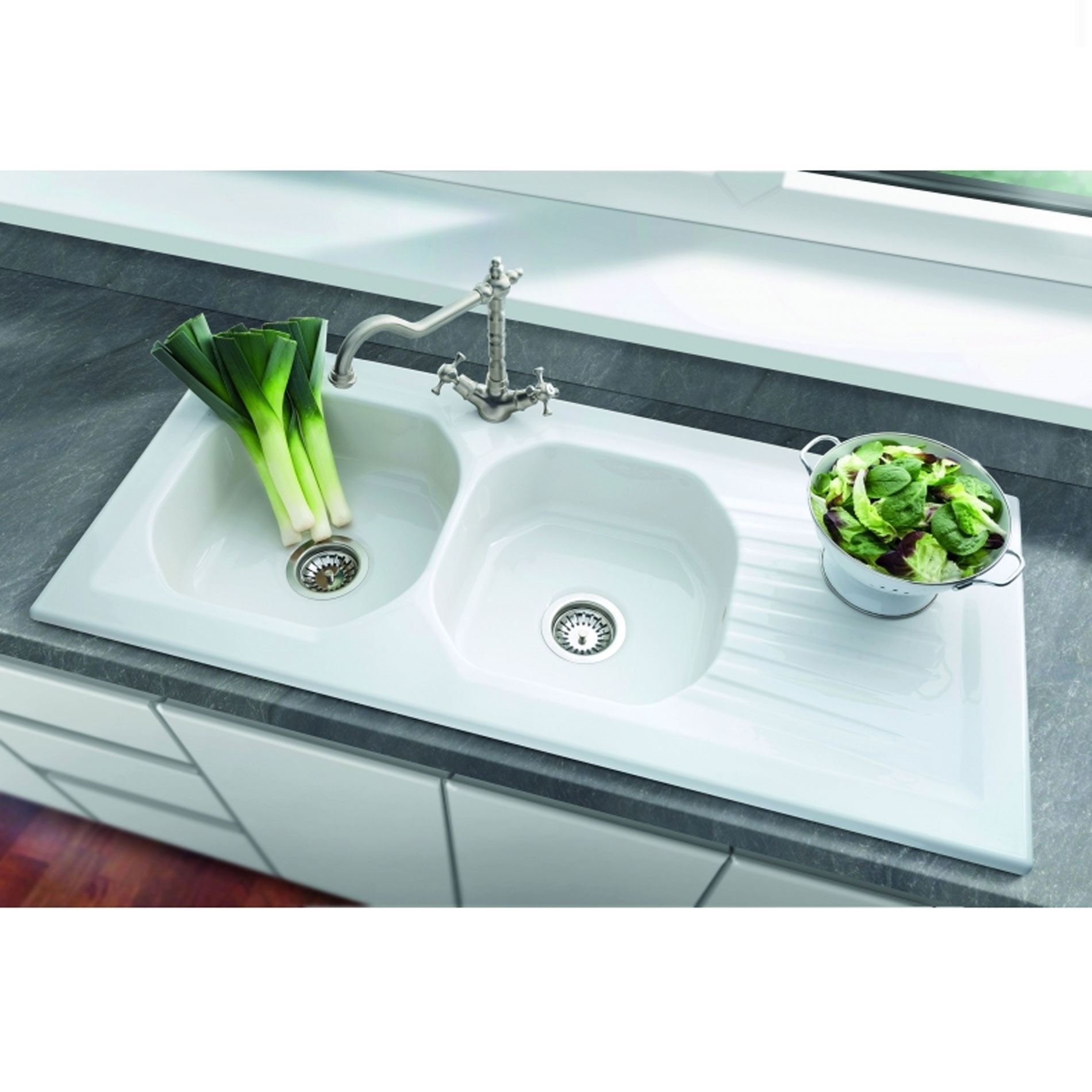 Apron Front Kitchen Sink With Drainboard Double